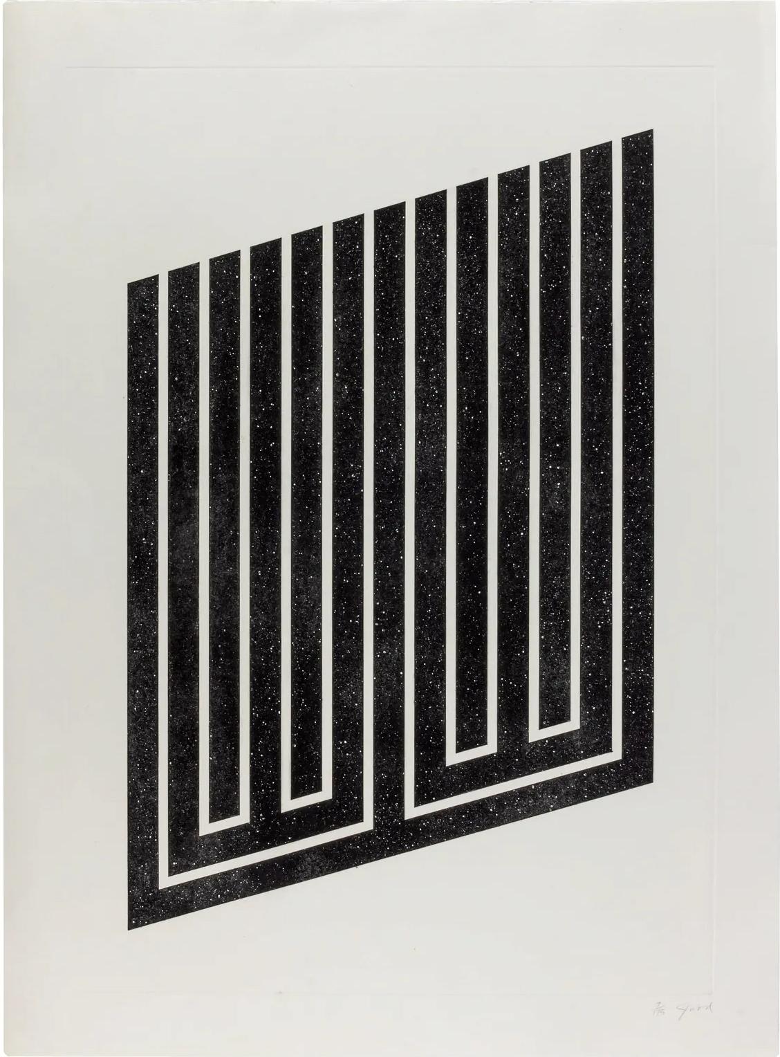 Donald Judd (américain 1928-1994)
Sans titre, 1978-79.
Aquatinte sur papier gravure
Signée et numérotée 8/175 au crayon (il y avait aussi 15 épreuves d'artiste).
Publié par l'artiste, avec le cachet de l'imprimeur, Styria Studio, New York.
Avec