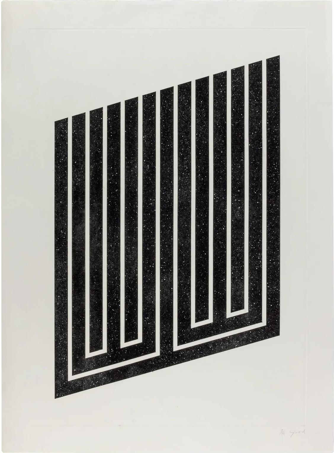 Donald Judd (americano, 1928-1994)
Senza titolo, 1978-79.
Acquatinta su carta per acquaforte
Firmato e numerato a matita 18/175 (ci sono state anche 15 prove d'artista)
Pubblicato dall'artista, con il timbro a secco dello stampatore, Styria Studio,
