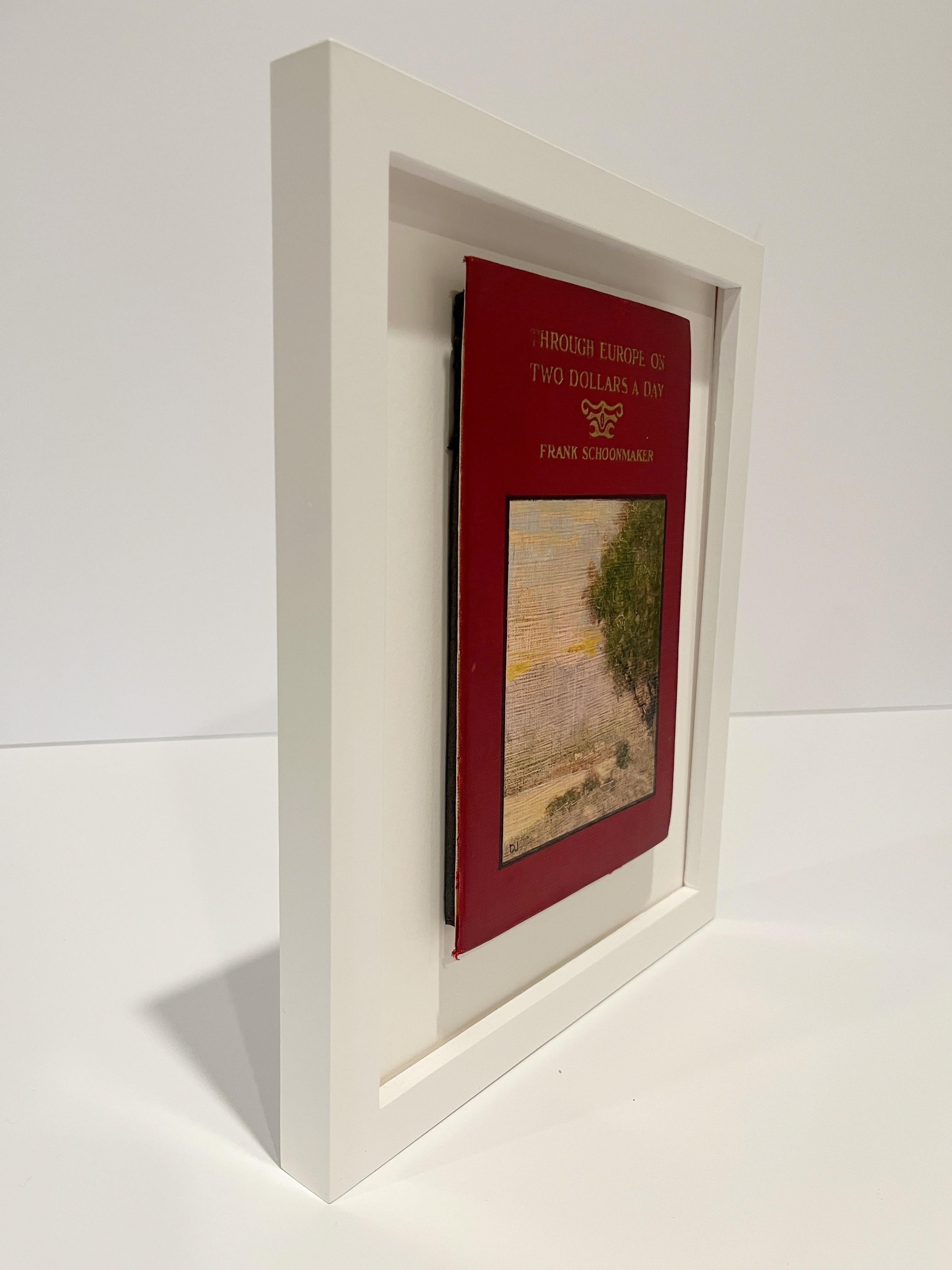 This is an original oil painting by master painter, Donald Jurney. The project was one near and dear to the artist's heart. A lover of books, Jurney rescued a number of old, cloth-bound books from oblivion, giving them new life by adding a painting