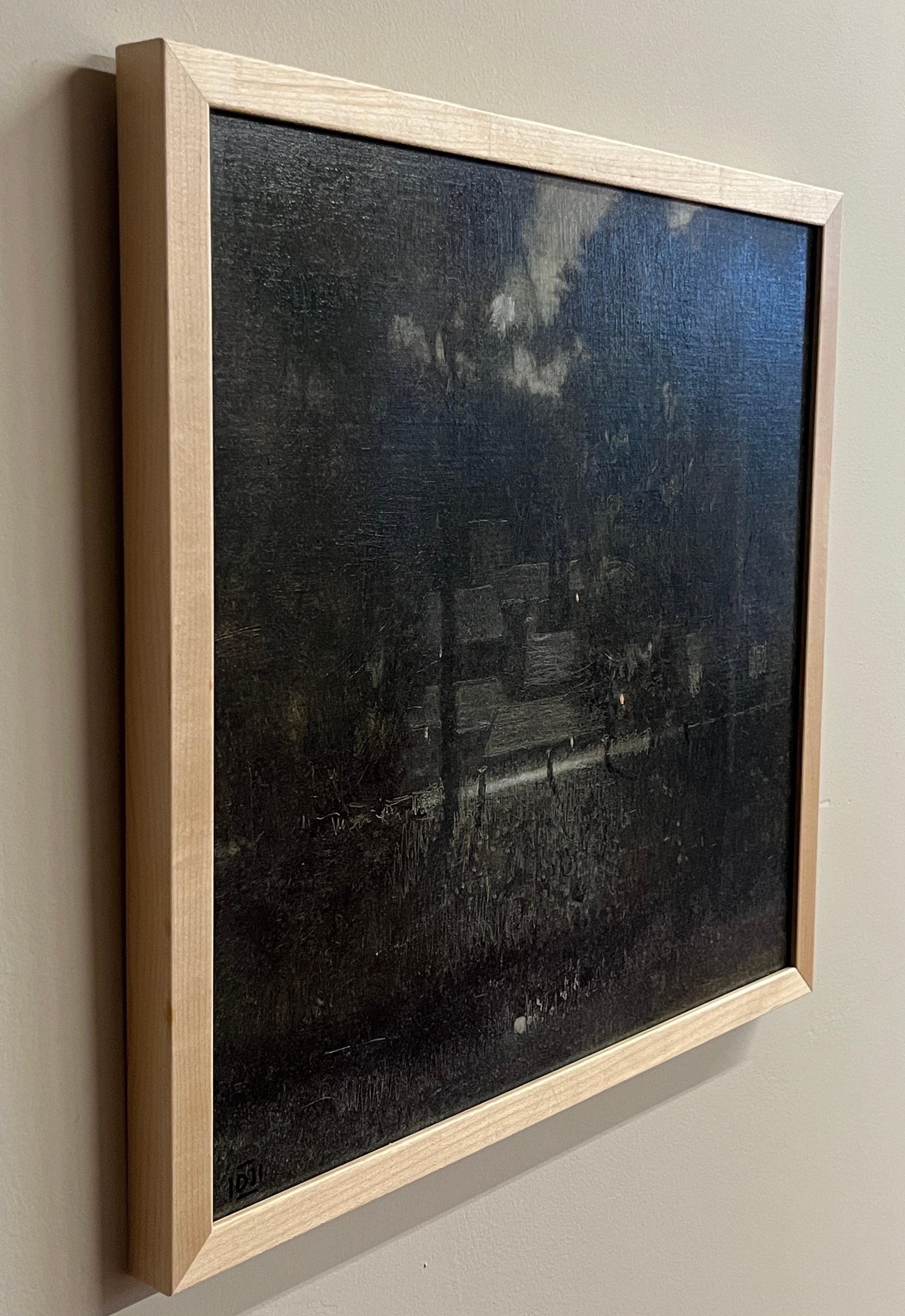 Villaggio al chiaro di luna - Figurative Painting Nero di Donald Jurney