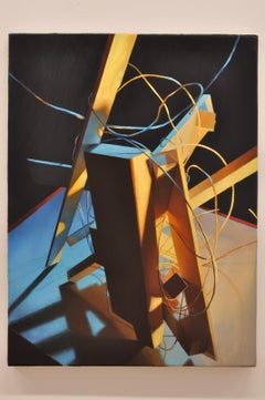 UNTITLED CONSTRUCT 1 - Abstract/Figurative Oil Painting in Yellow, Black & Blue