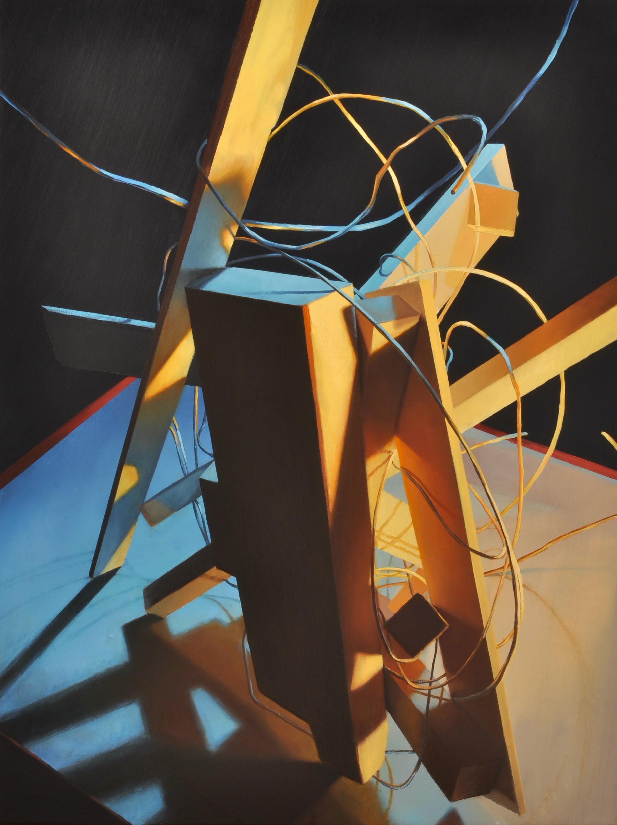 Donald Keefe Still-Life Painting - UNTITLED CONSTRUCT 1 - Abstract/Figurative Oil Painting in Yellow, Black & Blue