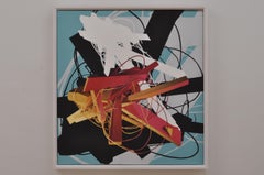 UNTITLED CONSTRUCT 4 - Framed Red, Yellow, & Teal Abstract Oil Painting