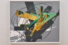 UNTITLED CONSTRUCT 5 - Abstract/Figurative Oil Painting in Grey, Green, & Yellow