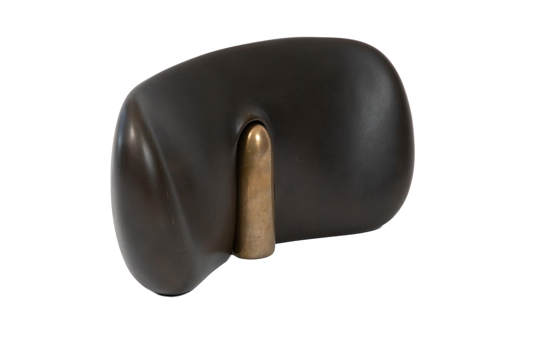 Ebonized and gold-toned abstract bronze sculpture by artist Donald Locke from the 1980s.
