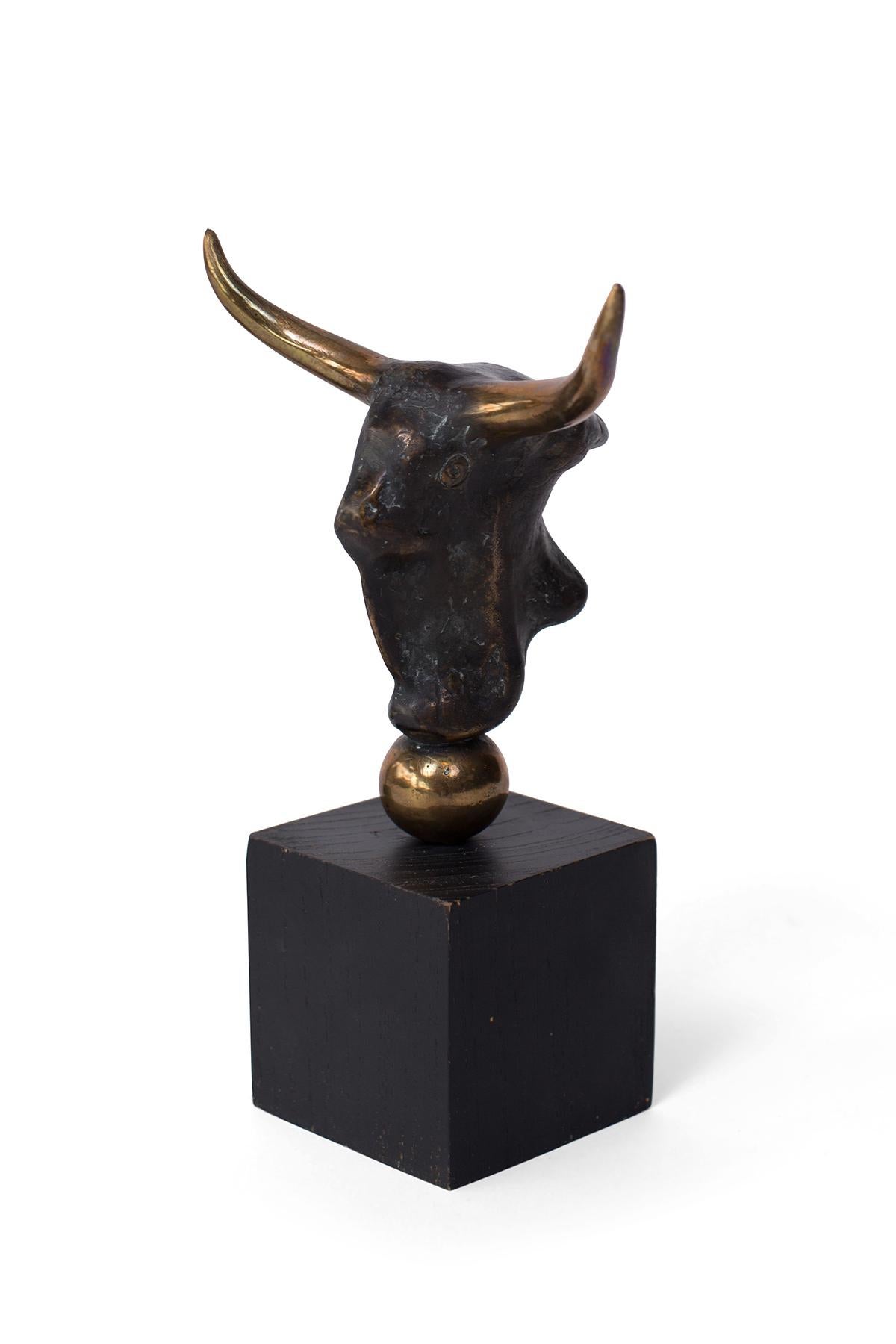 Mid-Century Modern Donald Locke Bronze Sculptures of a Bull & Female Figure