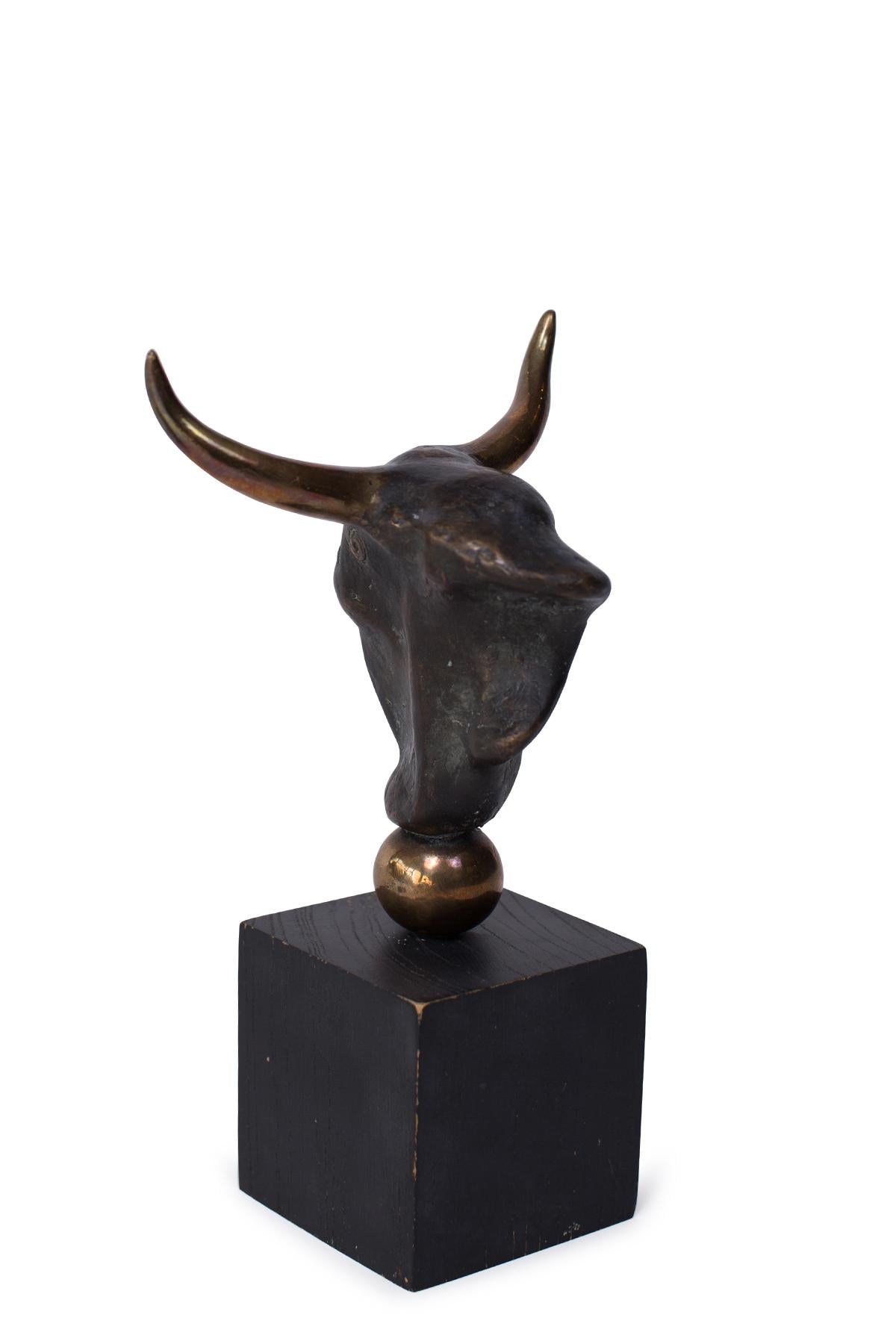 Late 20th Century Donald Locke Bronze Sculptures of a Bull & Female Figure