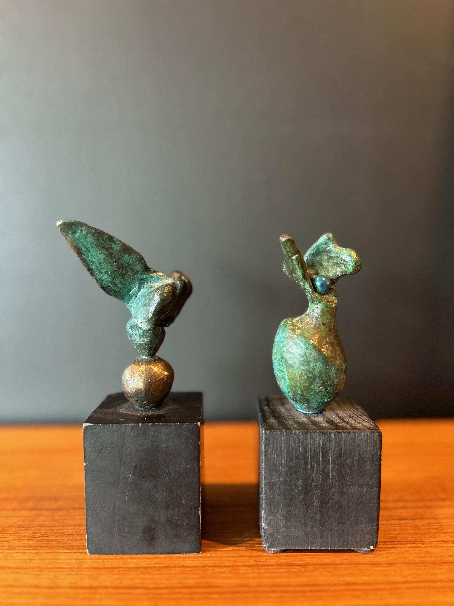 Mid-Century Modern Donald Locke 1970s Sculpture Pair in Bronze & Wood  For Sale