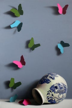 Cobalt Pot 2 - original still life surrealism painting - contemporary art