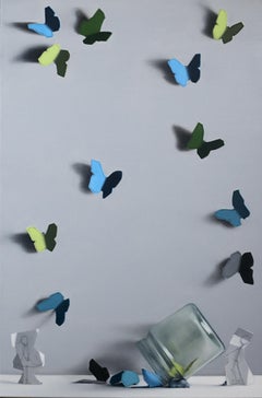Green and Teal - original still life surrealism painting - contemporary art
