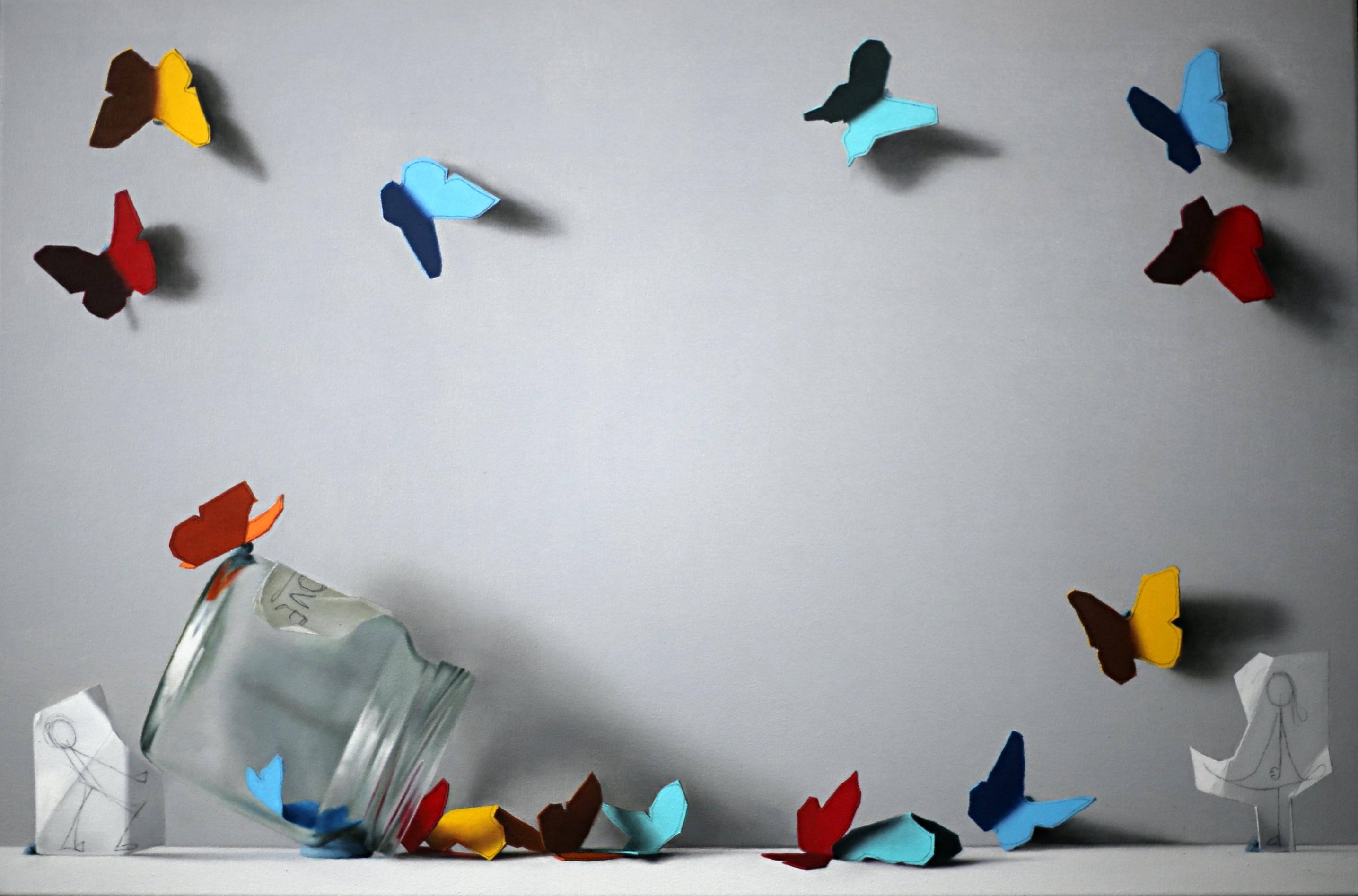 The Butterfly Giver - original still life surrealism painting - contemporary art