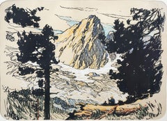 Early 20th Century Camping in Sierra Mountains Lithograph