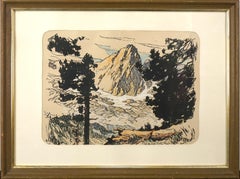 Vintage Early 20th Century Camping in Sierra Mountains Lithograph