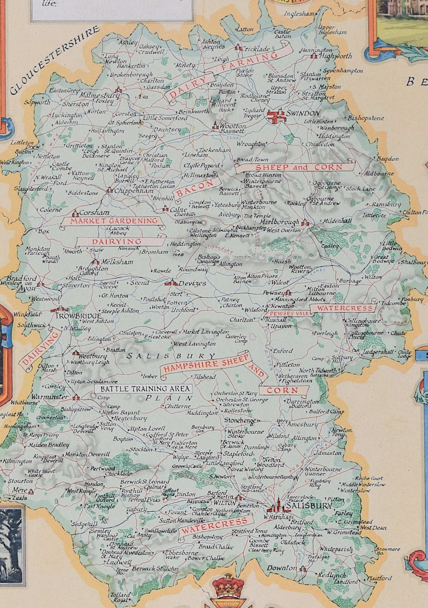 Wiltshire, original vintage map by Donald McCullough For Sale 5