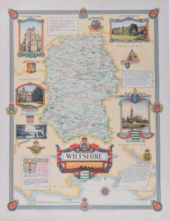 Wiltshire, carte vintage originale de Donald McCullough