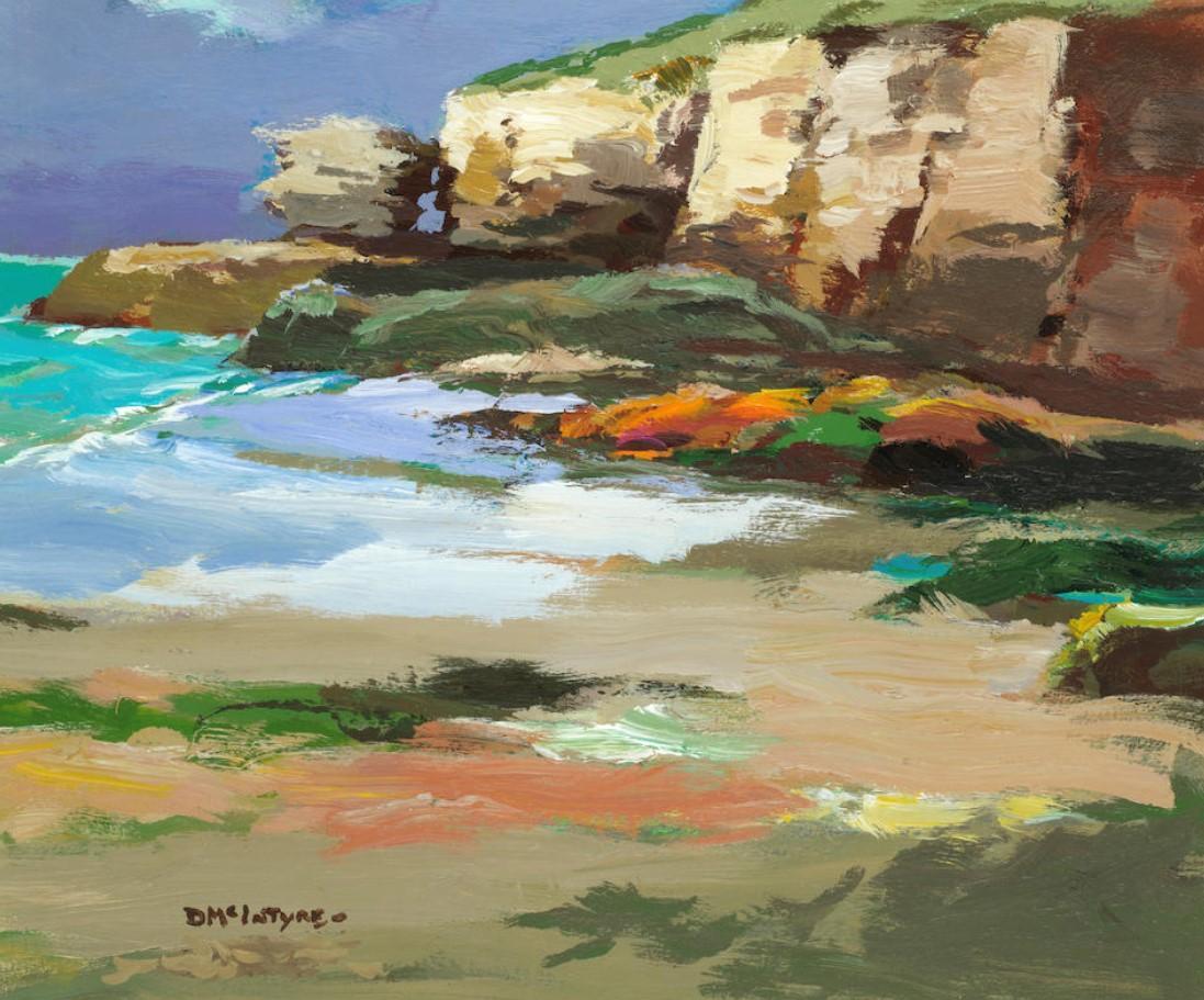 Donald McIntyre Landscape Painting - Cliffs, North Cornwall - Acrylic painting of Cornish Sea & Cliffs