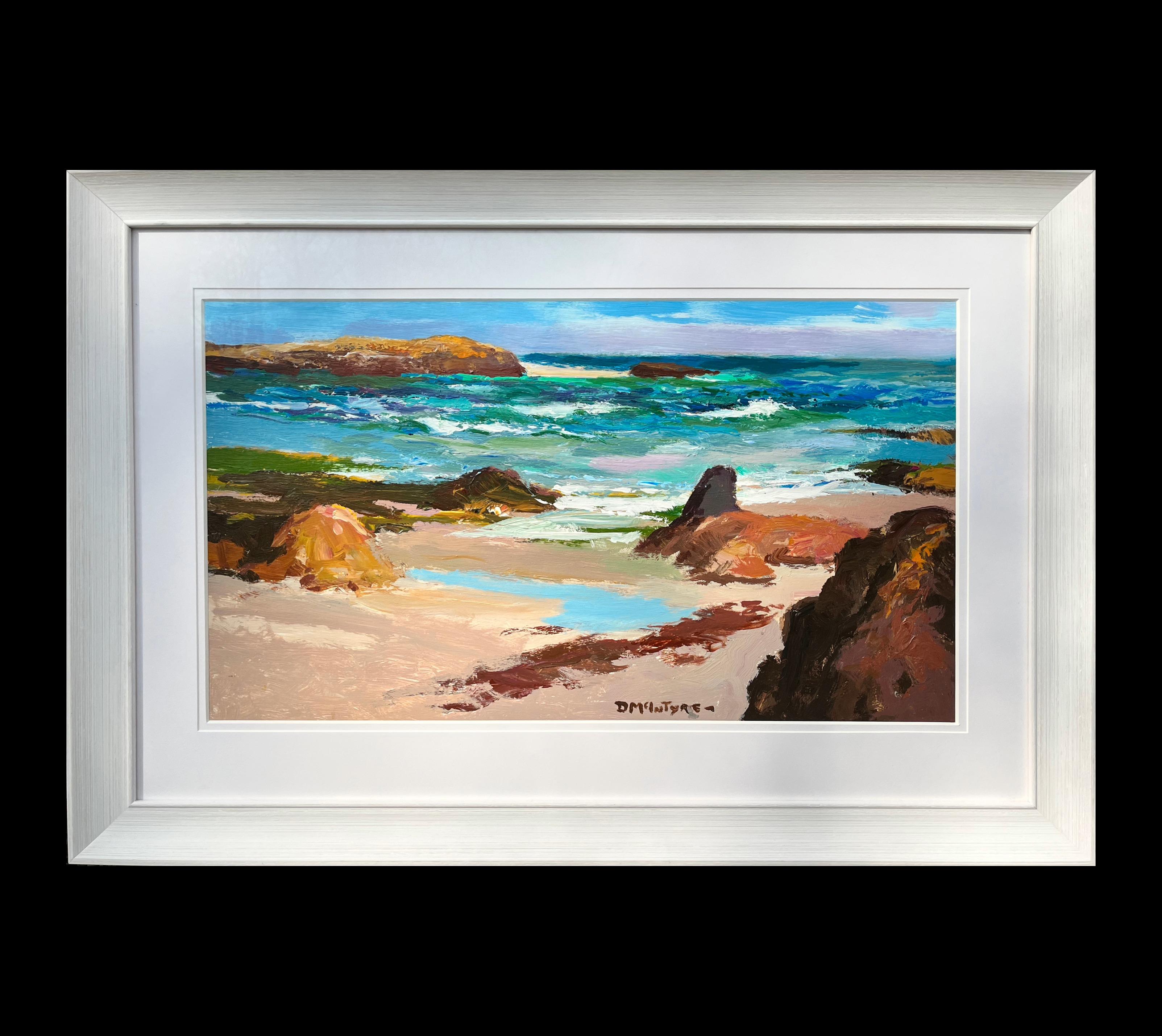 Deep Blue Sea Seascape Painting of crashing waves and water, rocks and sand For Sale 4