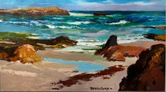 Deep Blue Sea Seascape Painting of crashing waves and water, rocks and sand