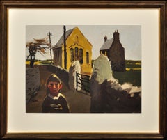 Vintage Donald McIntyre. Girl and Chapel, North Wales. Modern British. Rural Welsh Life.