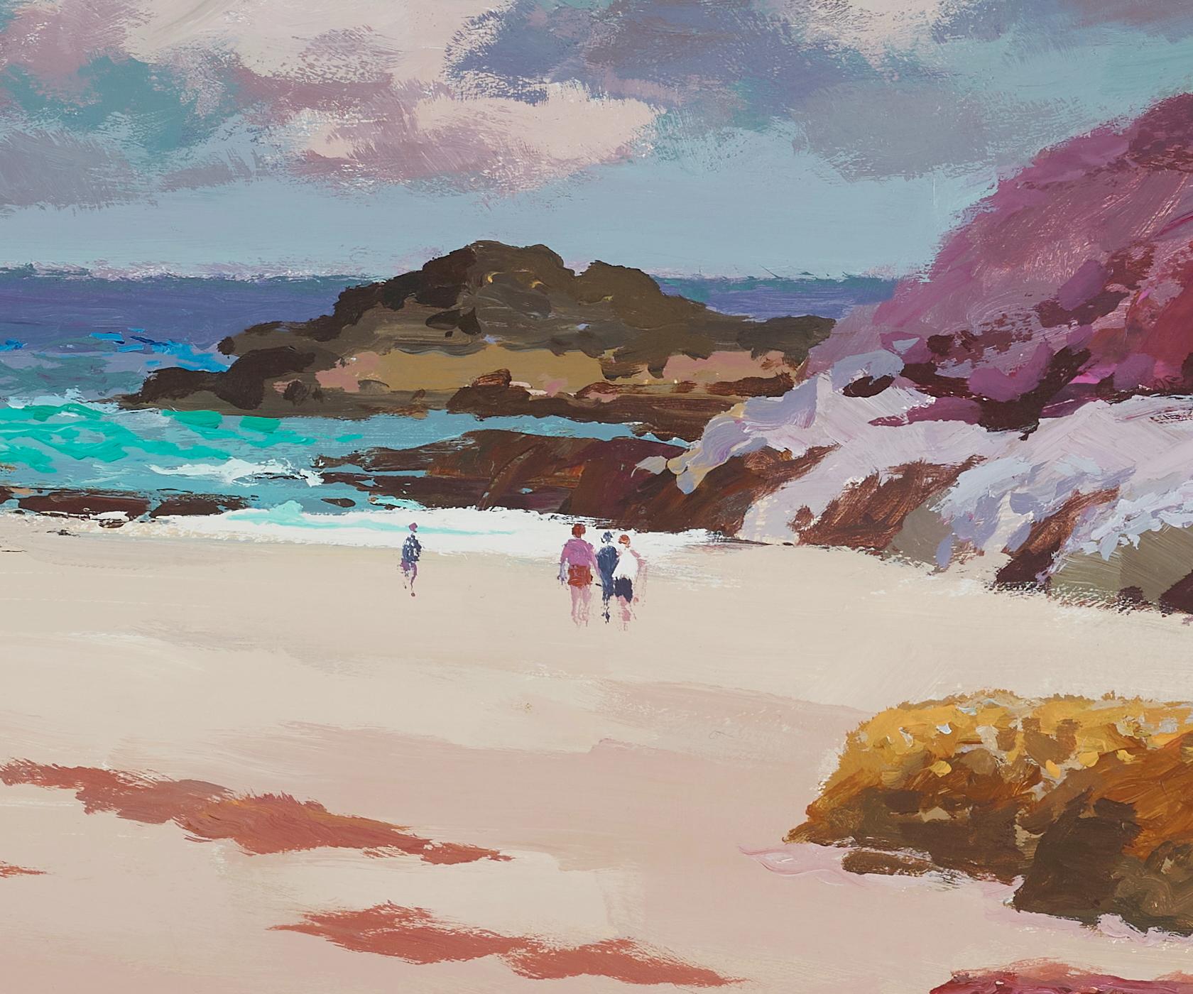 Green Sea, Port Ban Landscape Painting of the Sea with figures on the beach For Sale 3