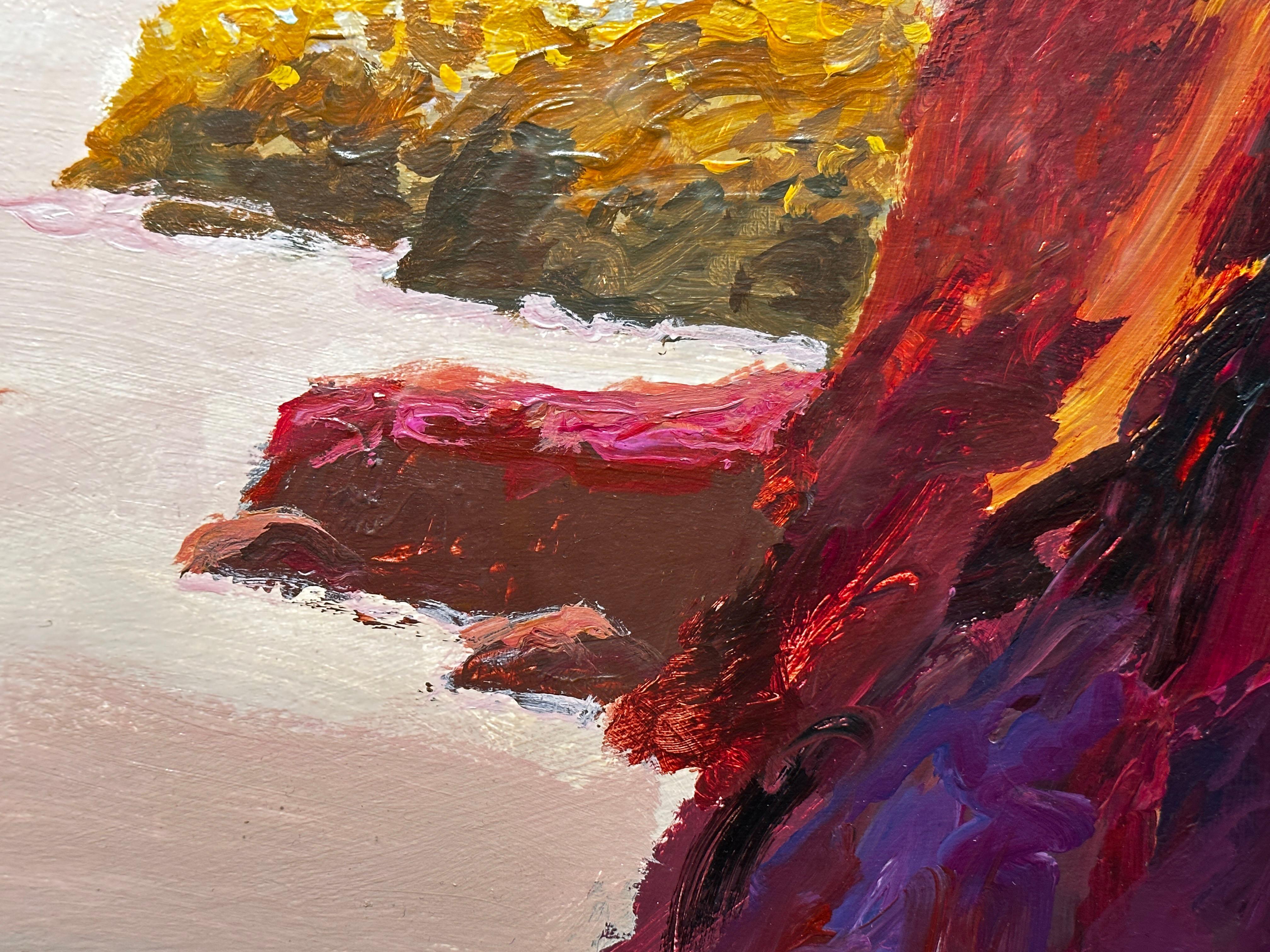 'Mar Verde, Portban' Pintura paisajística galesa de figuras, playa, mar y rocas en venta 3