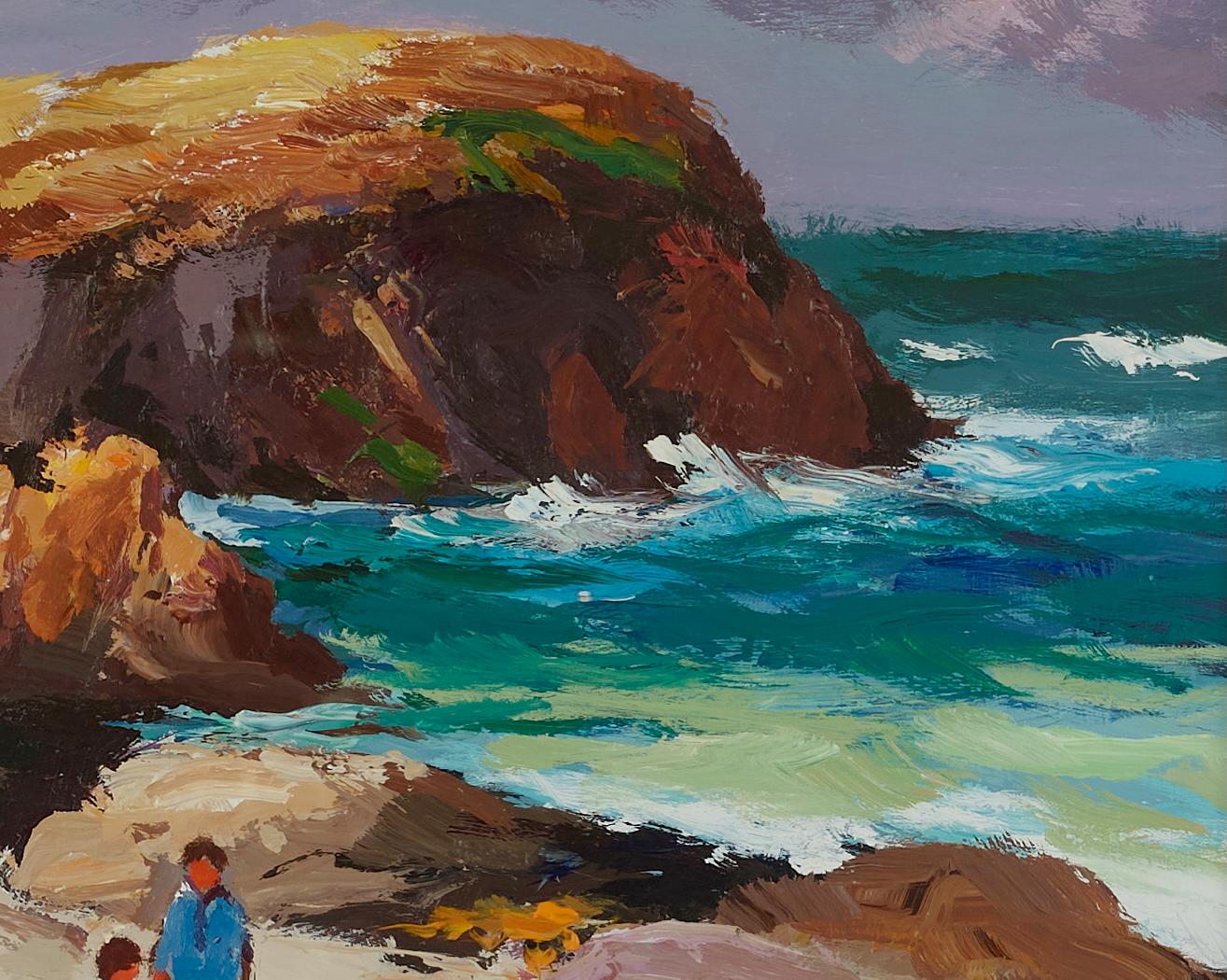 Looking Out To Sea Figurative Landschaftsmalerei des Meeres, Felsen und Strand im Angebot 1
