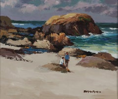 Looking Out To Sea Figurative landscape painting of the sea, rocks and beach