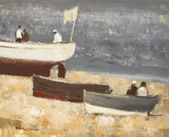 Pleasure Boats Coastal Landscape painting of boats, figures, fisherman and beach