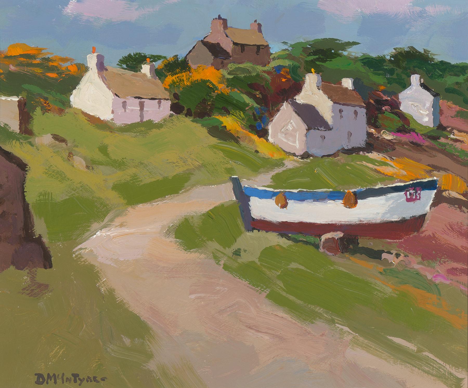 Donald McIntyre Landscape Painting - Porthgain, Pembrokeshire - AcrylicPaintings of Boats & Houses by McIntyre
