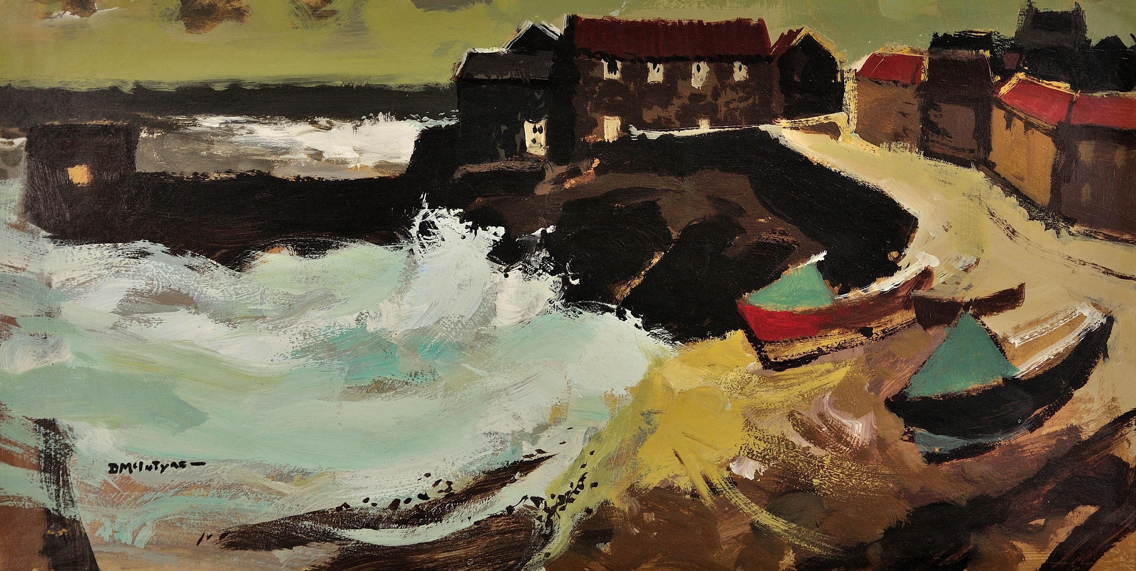 Stormy Day, Craster, Northumberland. Modern British. Scottish Colorist Tradition - Painting by Donald McIntyre