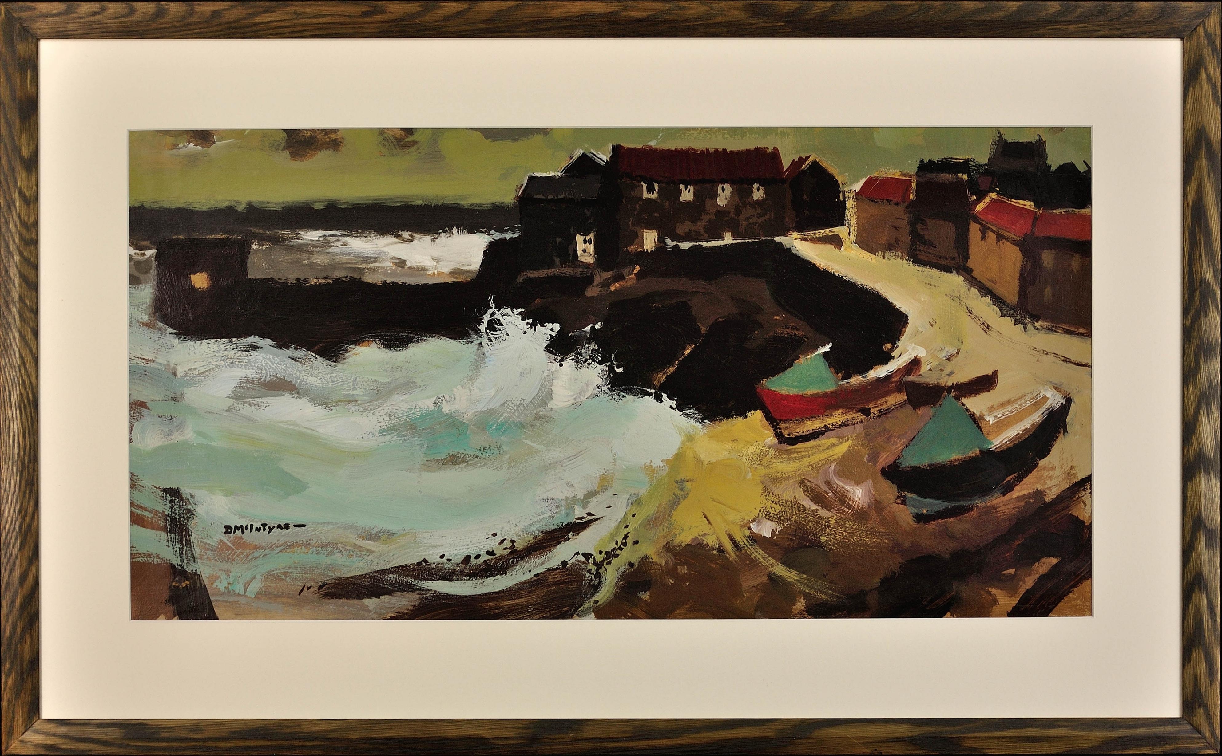 Donald McIntyre Landscape Painting - Stormy Day, Craster, Northumberland. Modern British. Scottish Colorist Tradition