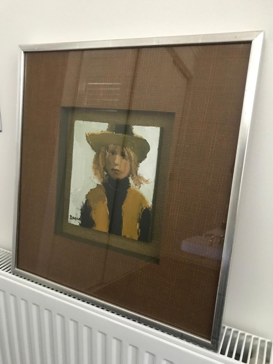 Painted Donald McIntyre 'Scottish', Oil on Board, 'Bridies Hat', circa 1970s For Sale