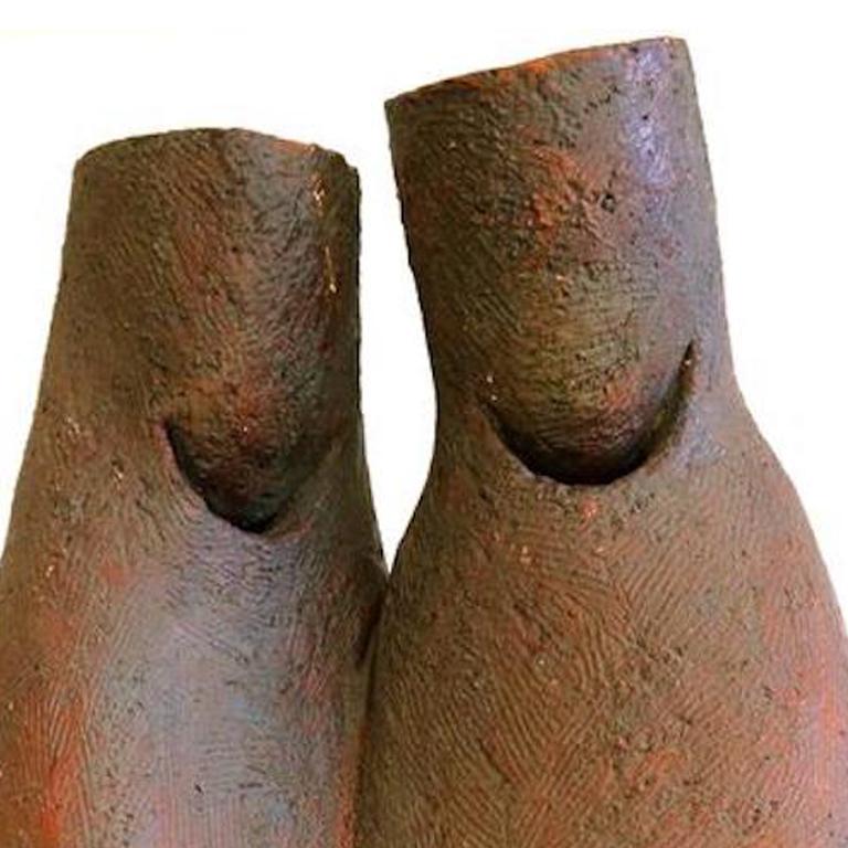  Two Figures Stoneware Sculpture - Brown Figurative Sculpture by Donald Odysseus Mavros