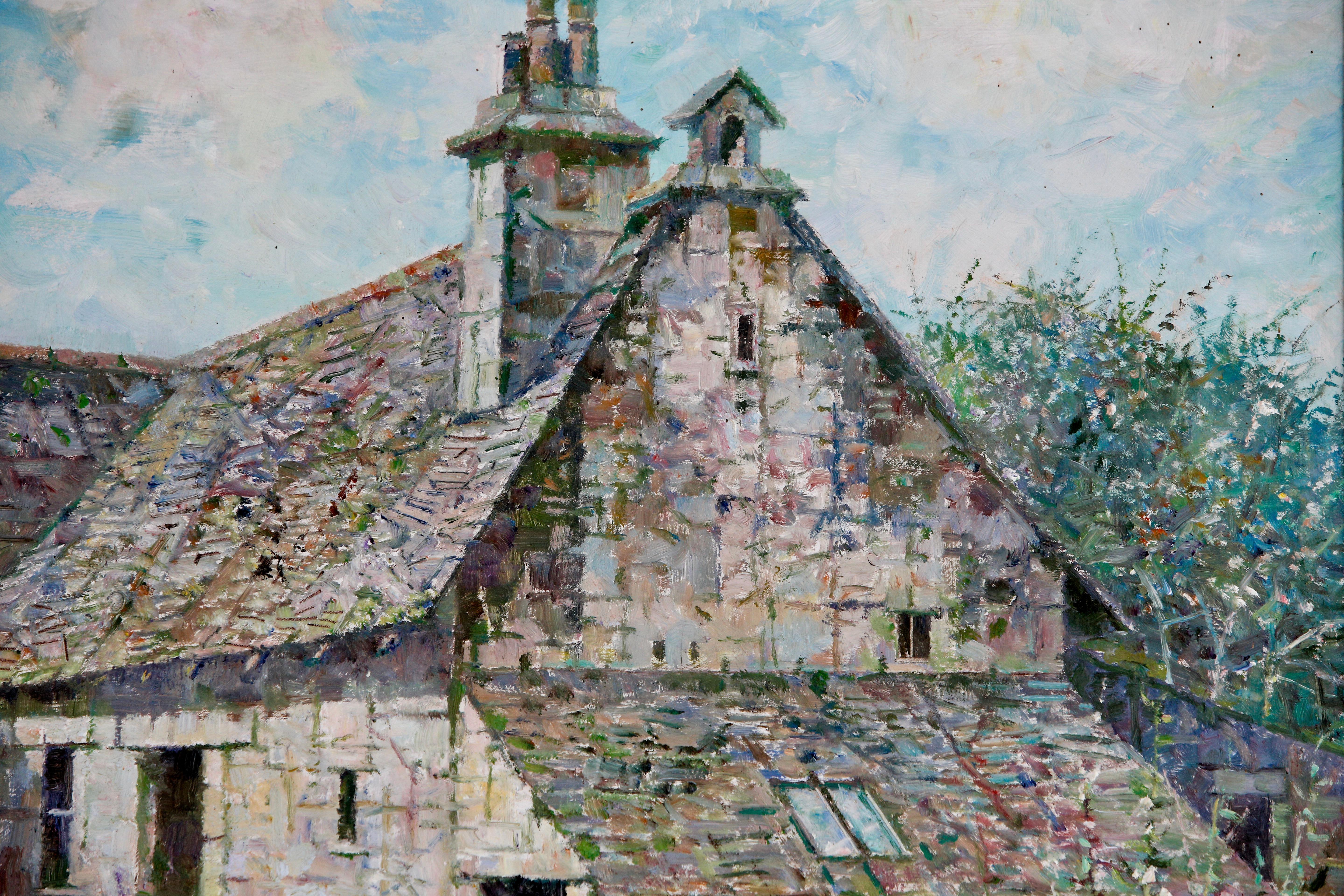 Donald Plenderleith Artista britannico Paesaggio di una fattoria della Dordogna Francia Pittura ad olio su tavola

Questo quadro cattura magnificamente il fascino sereno di un paesaggio rustico di una casa colonica francese in Dordogna, donando un