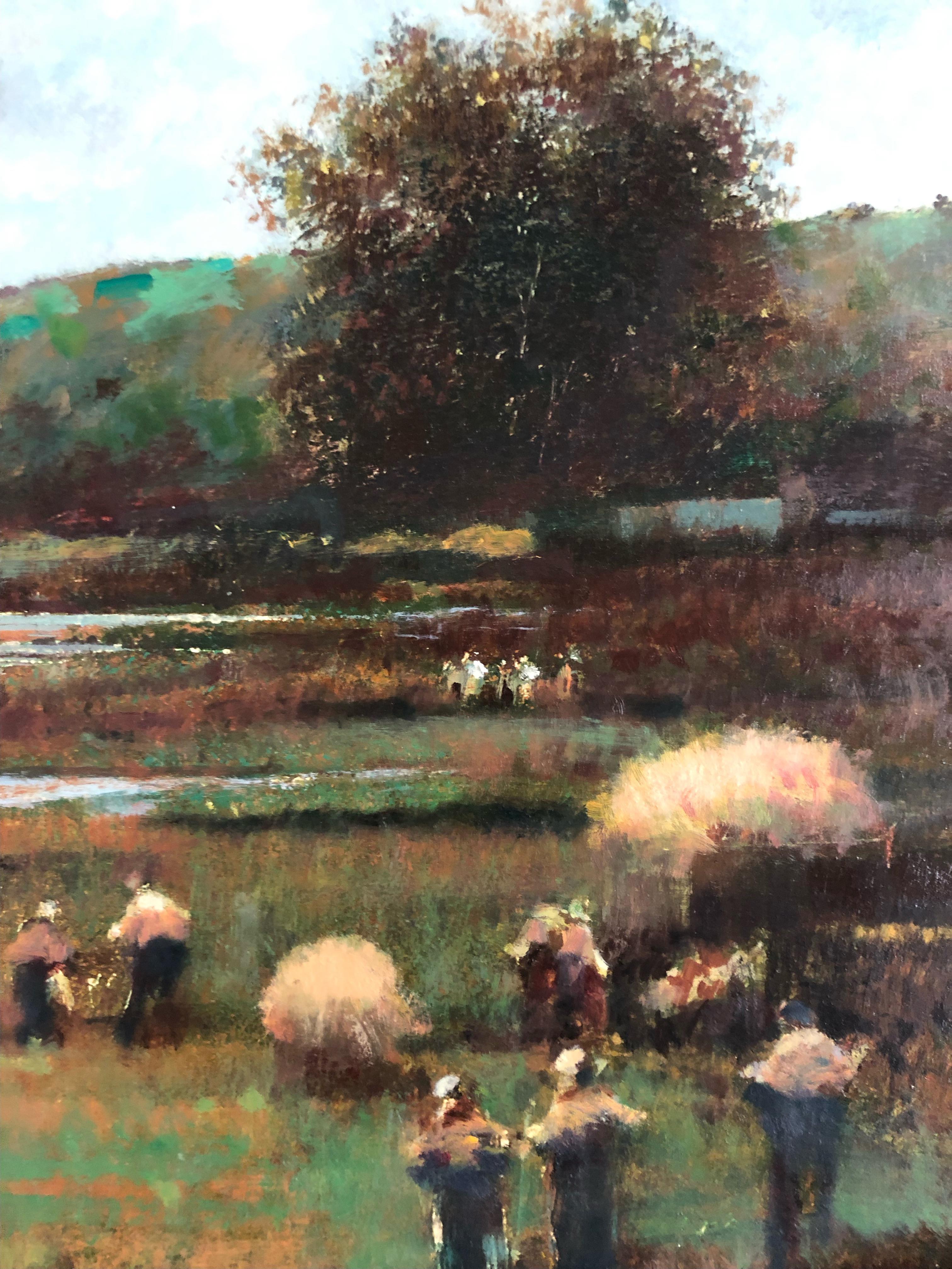 Erntezeit auf dem Bauernhof (Braun), Figurative Painting, von Donald Purdy