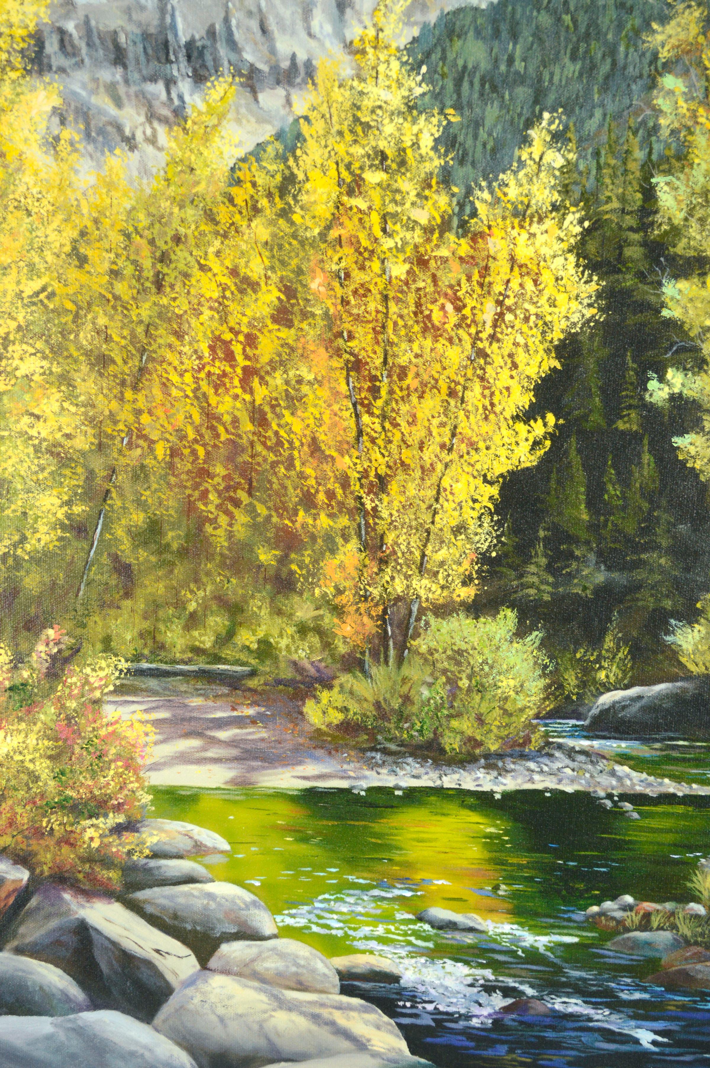 Sierra Mountain Stream in Autumn, Contemporary California Giclée auf Leinwand (Amerikanischer Impressionismus), Print, von Donald R. Britton