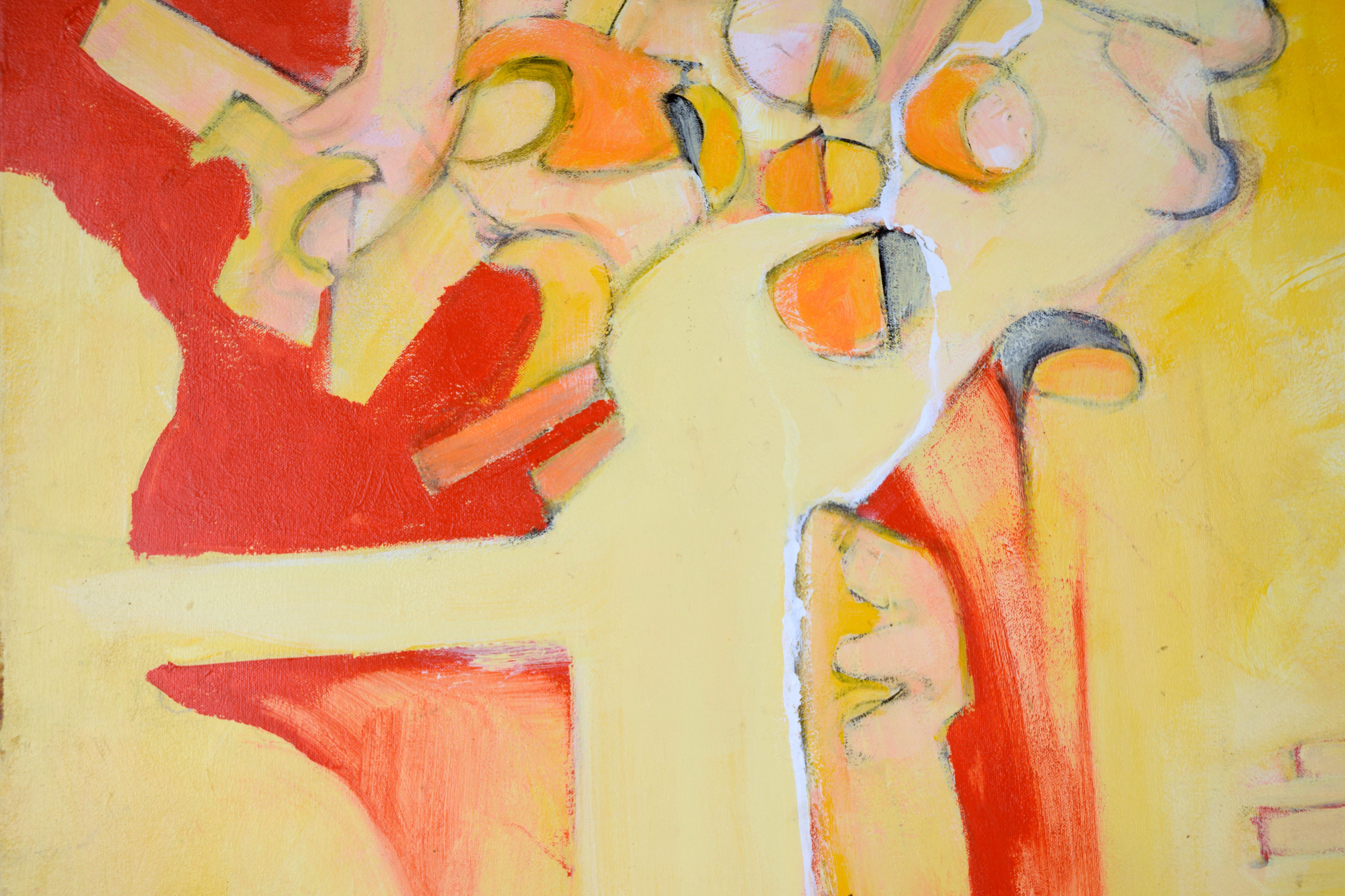 Quando il rosso incontra il giallo - Astratto originale nello stile di Diebenkorn e Rothko - Abstract Painting Arancia di Donald Roberts