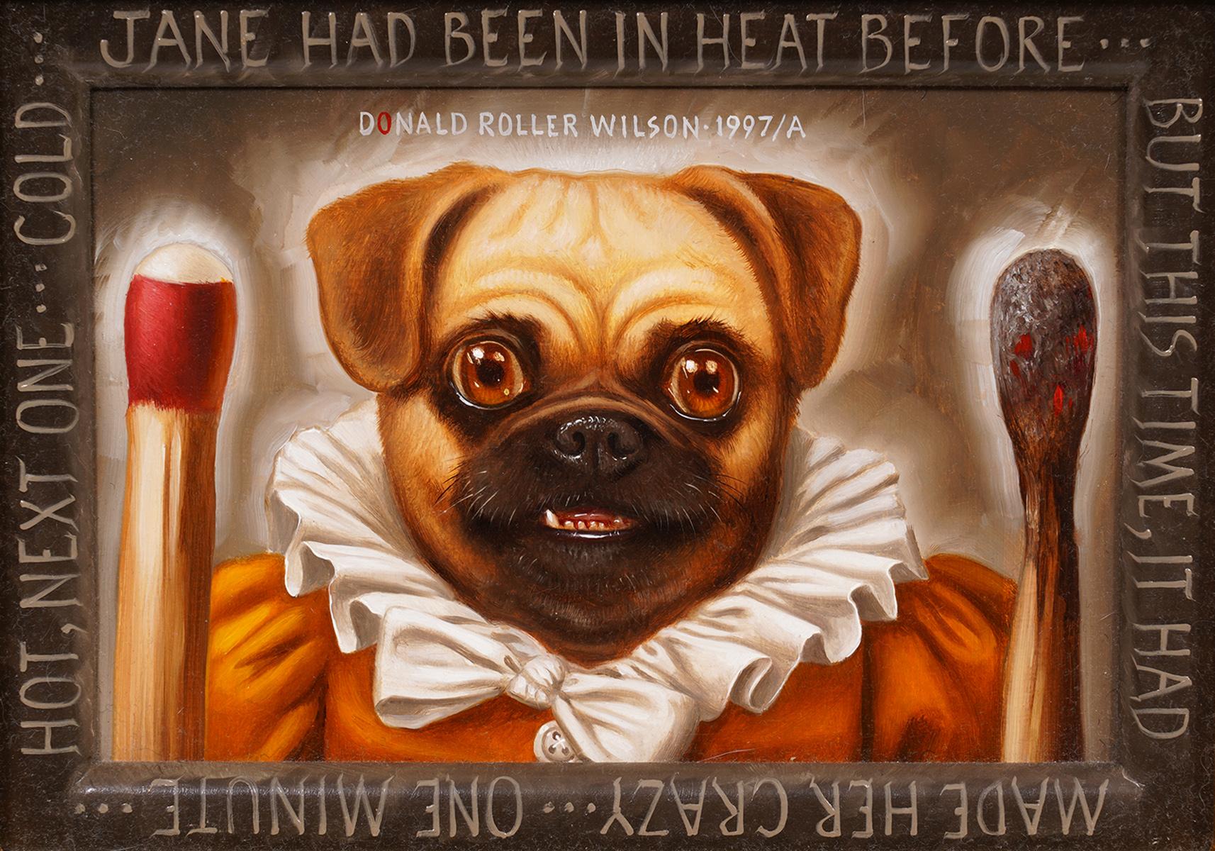 Folk Art Donald Roller Wilson Oil Painting of Dog 'Jane...' in Giltwood Frame