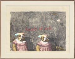 Retro "Heads of Art" Whimsical Abstract Contemporary Lithograph of Dogs in Dresses