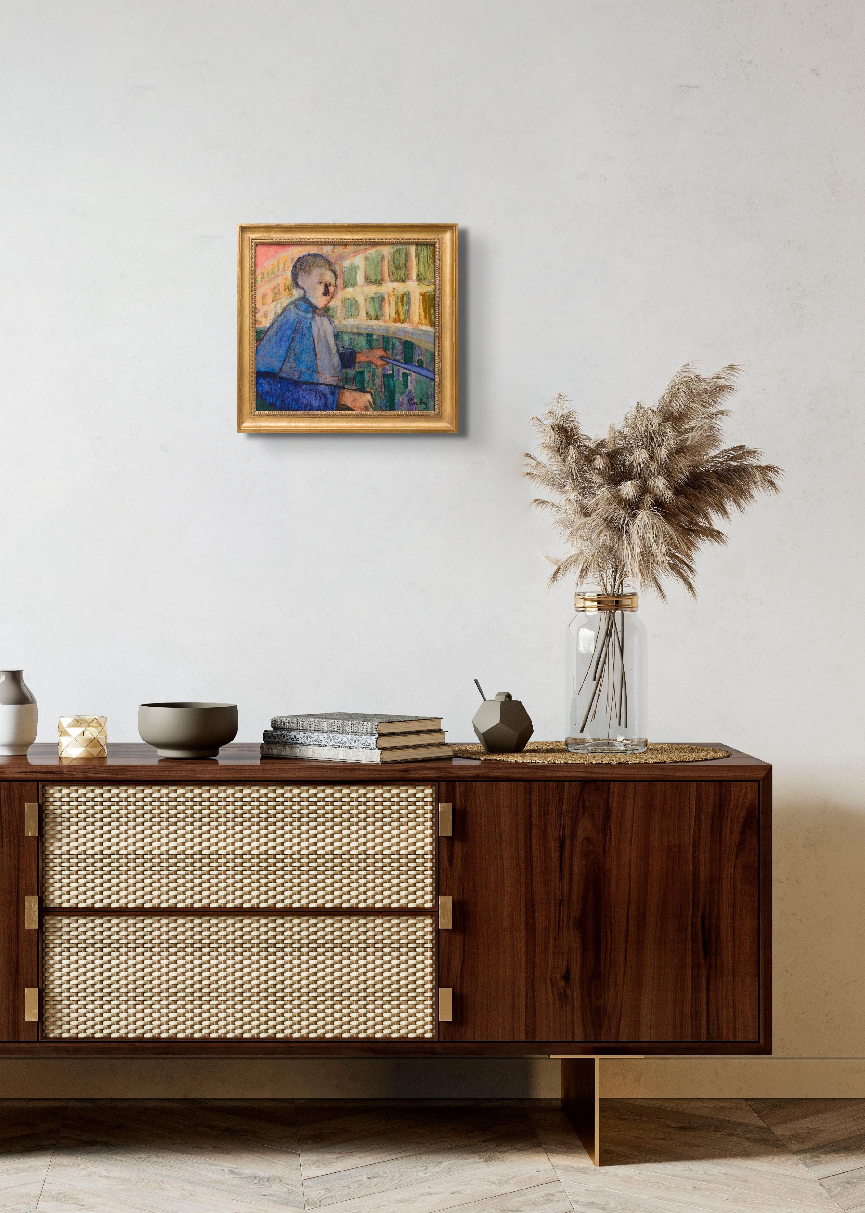 A teatro - Portrait Painting Grigio di Donald Roy Purdy