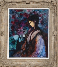 Peinture à l'huile « Black Hair, Purple Girl » (Fille noire, fille violette) de Donald Roy Purdy