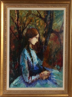 Blue Dress, Framed Oil Painting by Donald Roy Purdy