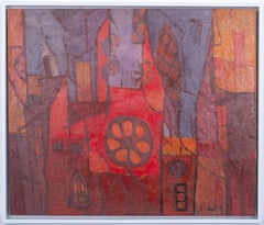 Abstraction de la ville, peinture à l'huile abstraite mi-siècle moderne  Circa 1950s