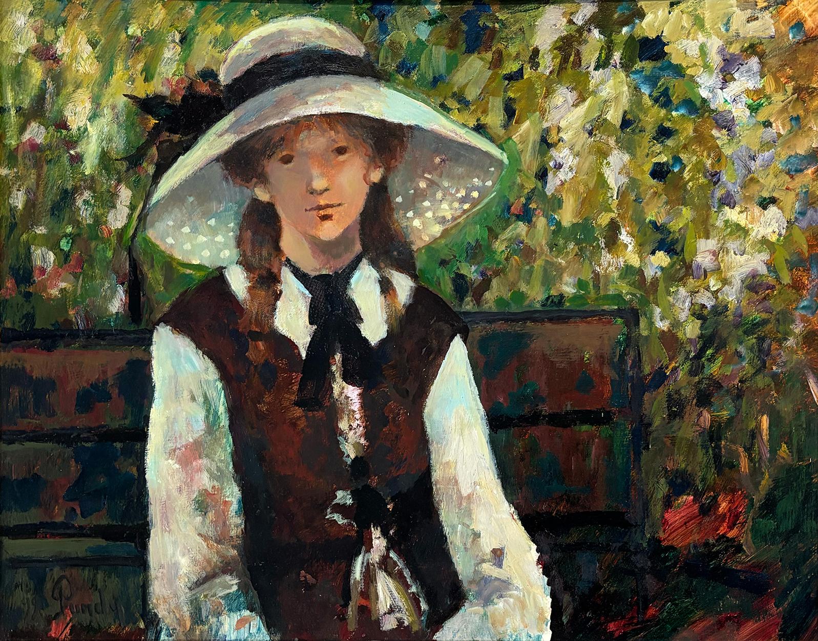 Mädchen mit Hut – Painting von Donald Roy Purdy