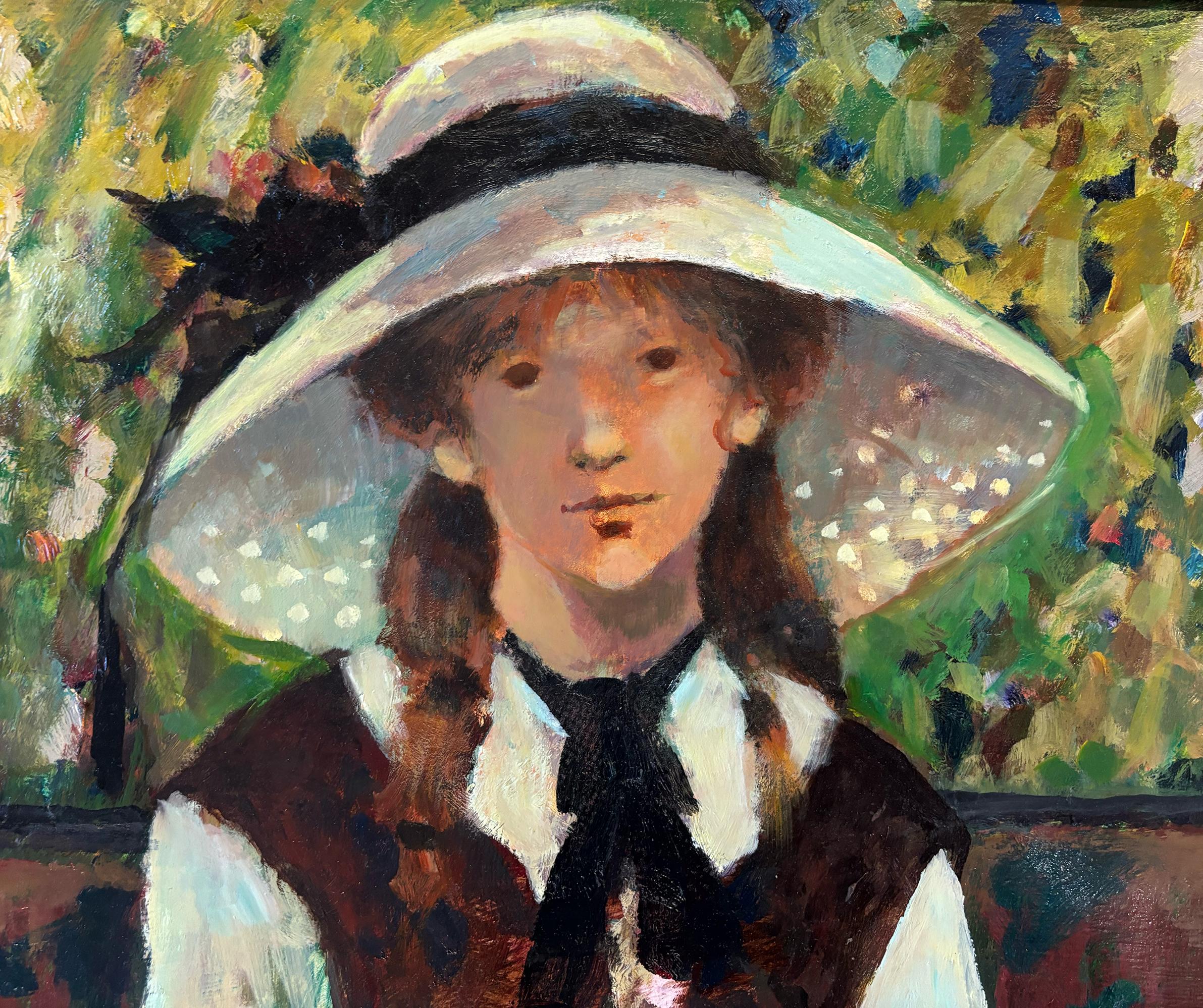 Mädchen mit Hut (Braun), Figurative Painting, von Donald Roy Purdy