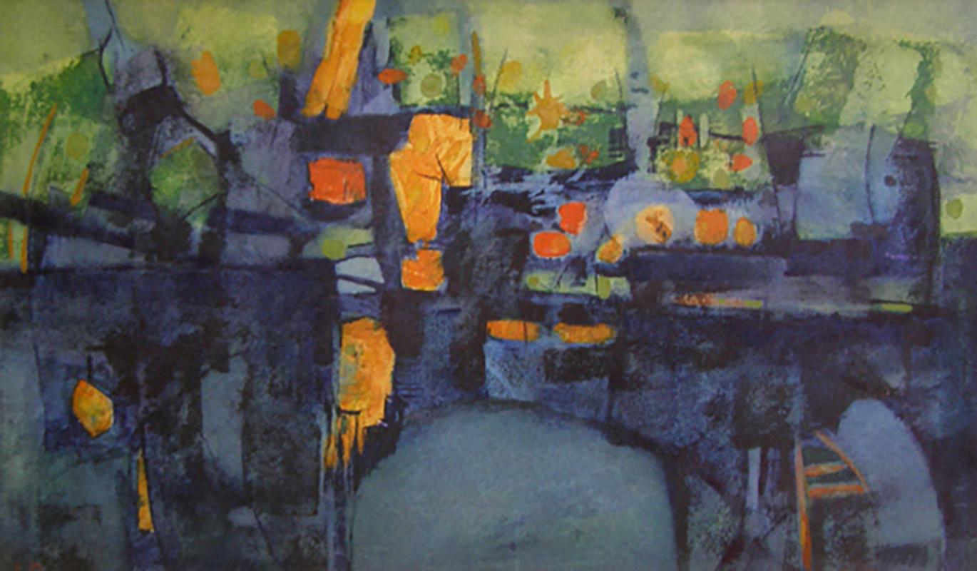 Abstracto del puerto en Deep Blues - Painting de Donald Roy Purdy