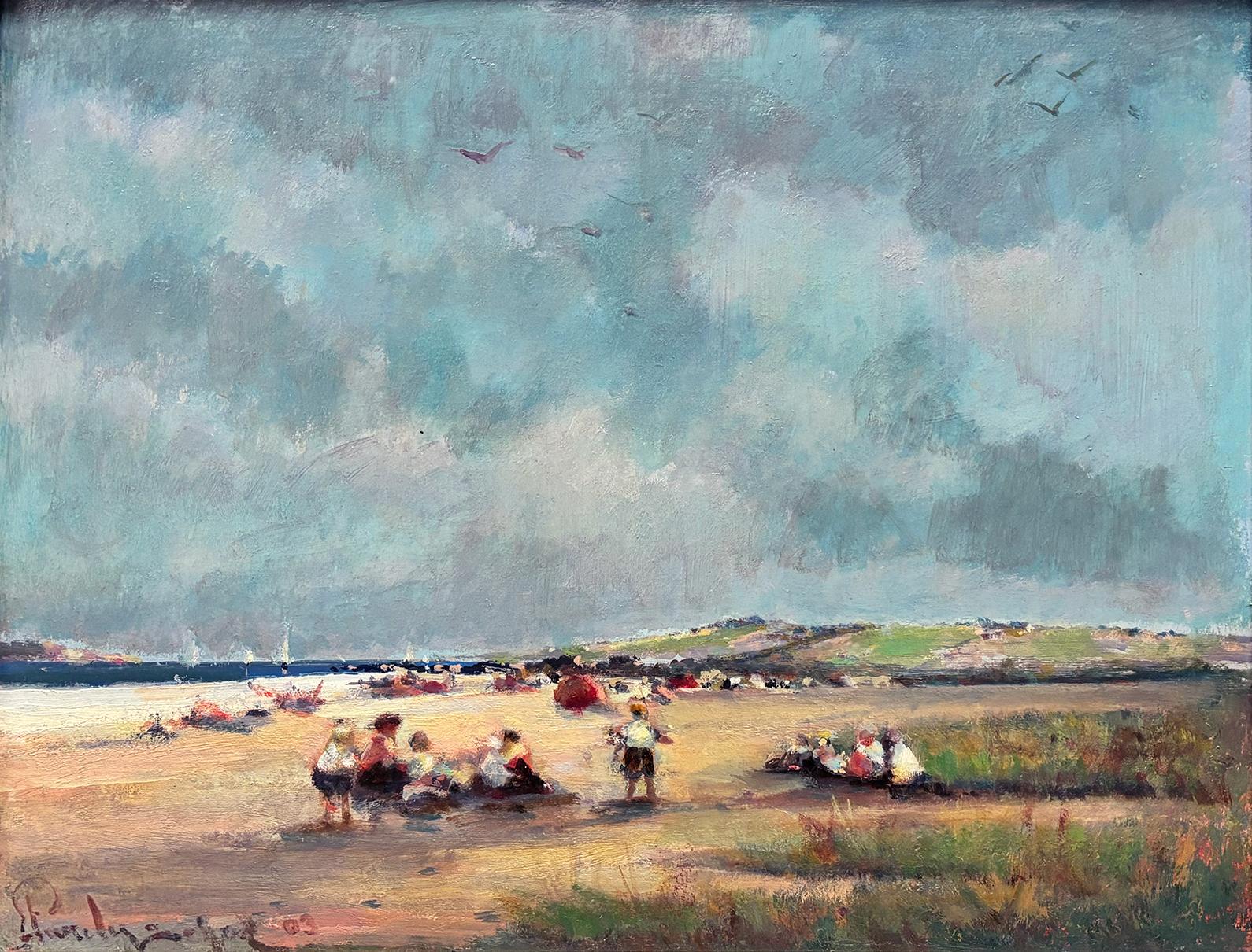 Schwerer Himmel am Strand – Painting von Donald Roy Purdy