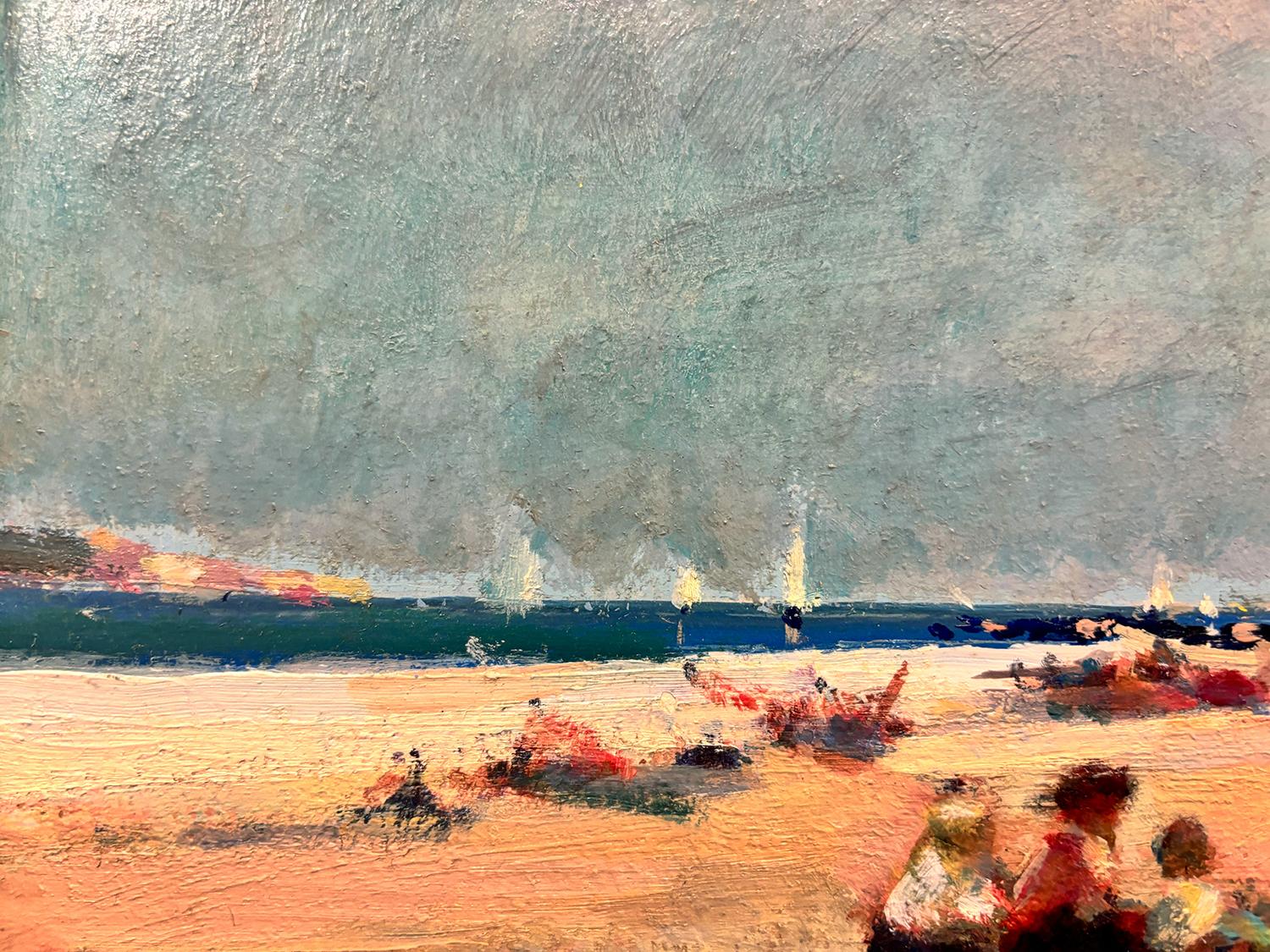 Schwerer Himmel am Strand (Braun), Landscape Painting, von Donald Roy Purdy