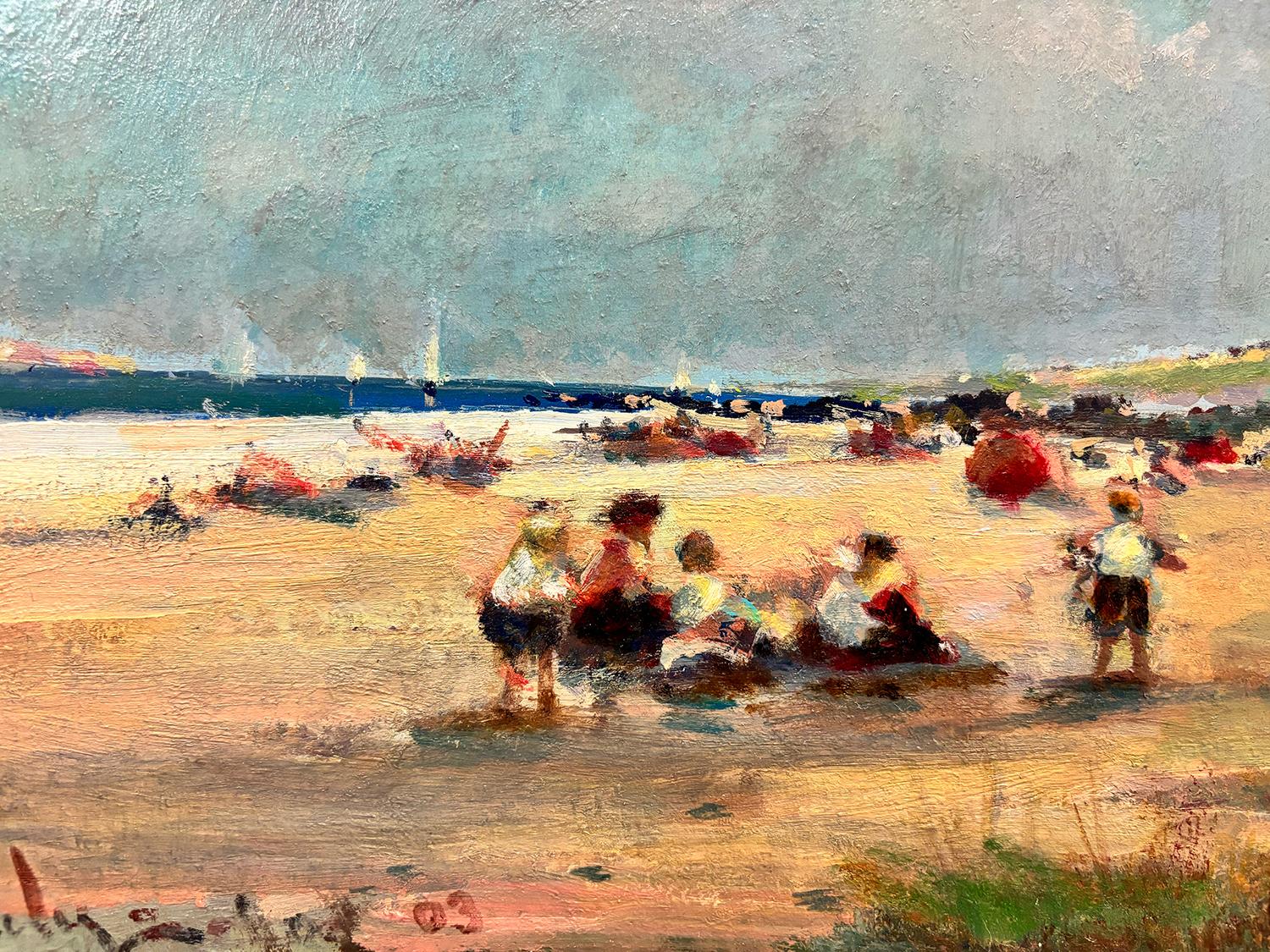 Signiert und datiertPurdy 03 unten links
14 x 22 Zoll
Gerahmt : 22 x 26

Strandszenen von Purdy waren ab den 1980er Jahren seine begehrtesten Werke.  Es gibt eine unglaubliche Menge an Farbe, Details und Aufbau in dieser Arbeit mit einem schönen