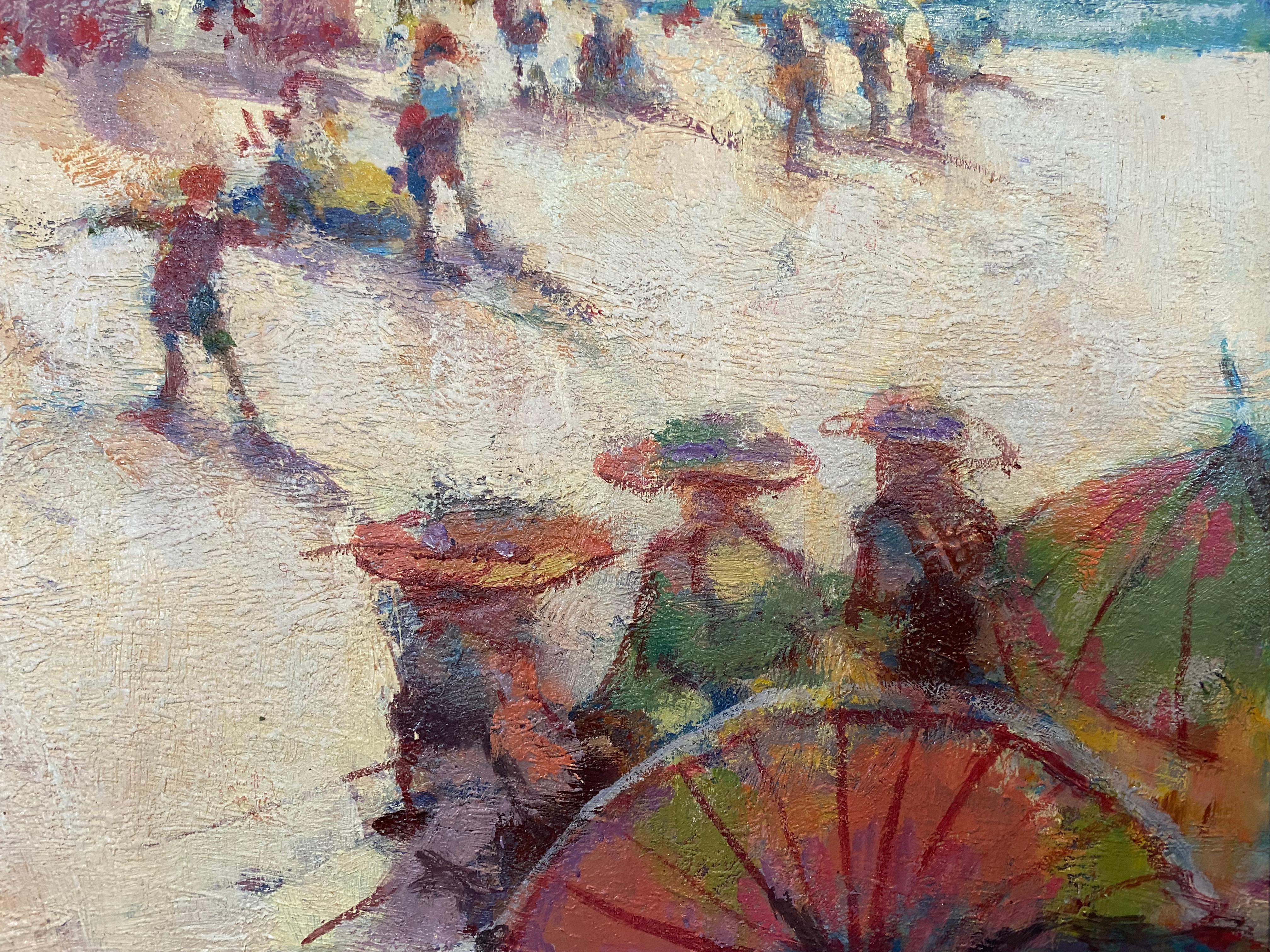 Esta obra maravillosa, llena de color y luz, es una obra deseable del pintor.  Está en un marco tallado y hojeado de estilo impresionista.  Ilustrado en el libro del artista 